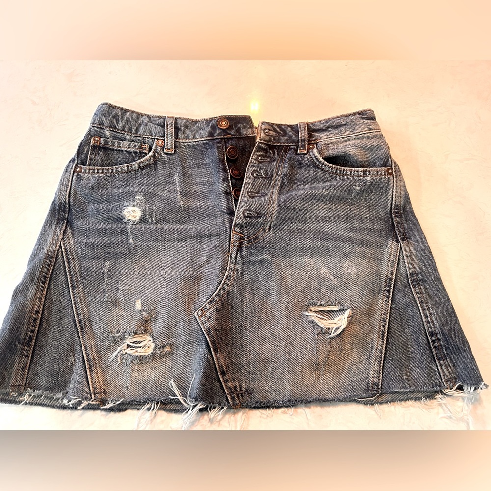 Free People blue jeans button up mini skirt. Size 27.